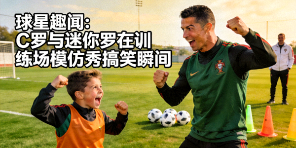 球星趣闻：C罗与迷你罗在训练场模仿秀搞笑瞬间